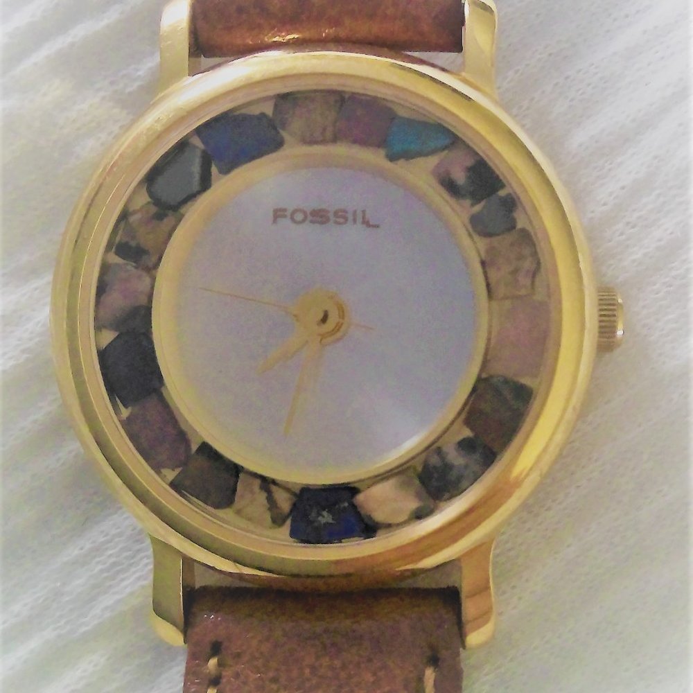 VG Vintage Fossil PC7331 Pebble Stone Watch 1992
